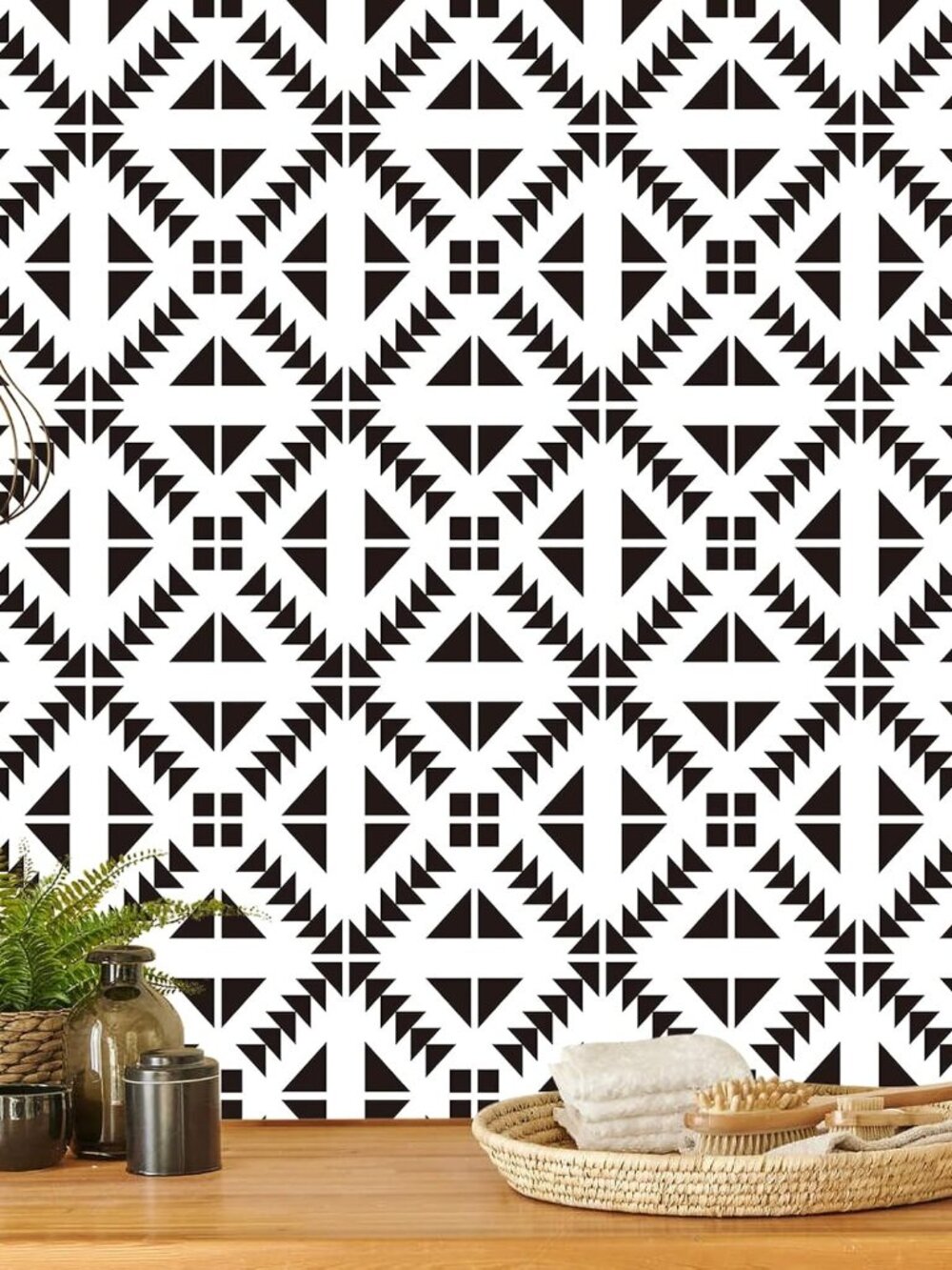 Black and White Geometric Peel and Stick Wallpaper 17.7” × 118.1”